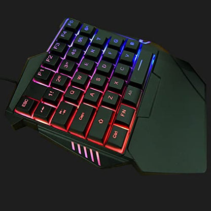One Handed Gaming Keyboard, 35 Keys RGB Backlit Ergonomic Keyboard with Wrist Rest, USB Wired Silent Mini Gaming Keypad for PC