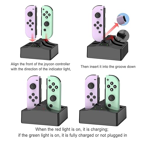 Joycon Charger for Nintendo Switch Joycon Controller, YCCSKY Charging Dock for 4 Switch Controllers, Charger Station with a USB Type-C Charging Cable