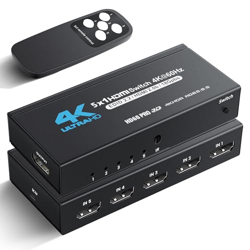 [Upgrade] NEWCARE 4K@60Hz HDMI Switch 5 in 1 Out with Type-C Charging Cable, HDMI Switcher with IR Remote,5 Port HDMI Selector Box Support HDMI 2.0, Compatible with TV PS5/4 Xbox Laptops PC Projector