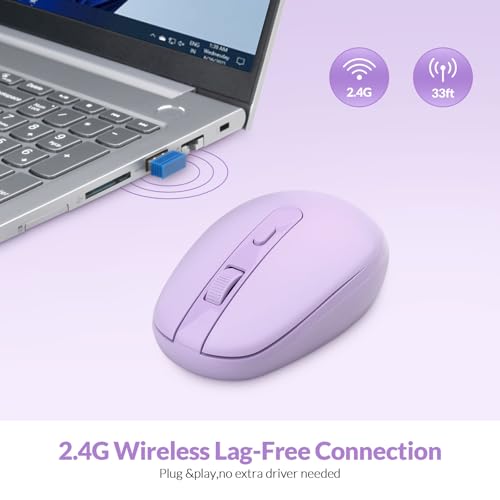 Rii Wireless Mouse RM700 2.4G Silent Mouse with USB Nano Receiver for Laptop,PC,Mac,Chromebook,Windows (Purple) - color: Purple