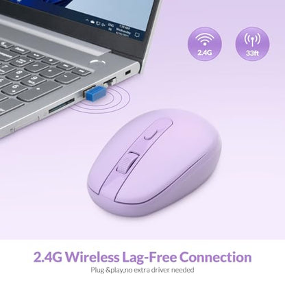 Rii Wireless Mouse RM700 2.4G Silent Mouse with USB Nano Receiver for Laptop,PC,Mac,Chromebook,Windows (Purple) - color: Purple