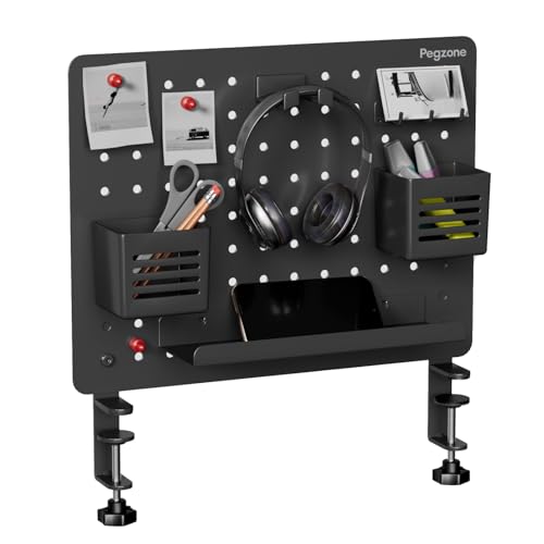Clamp on Desk Pegboard, 16.5" x 12.6", with 10 Accessories, Black | Magnetic Metal Peg Board, Desk Organizer for Office Gaming Home, Privacy Panel, Medium - color: Black, size: Medium
