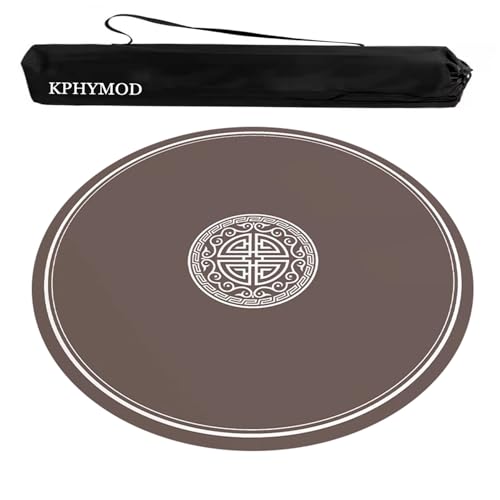 Brown Round Mahjong Mat with Carrying Bag, Anti Slip Noise Reduction Poker Card Board Tile Games Polyester Table Cover(Brown-1,37.4x37.4 in) - color: Brown-1, size: 37.4x37.4 in