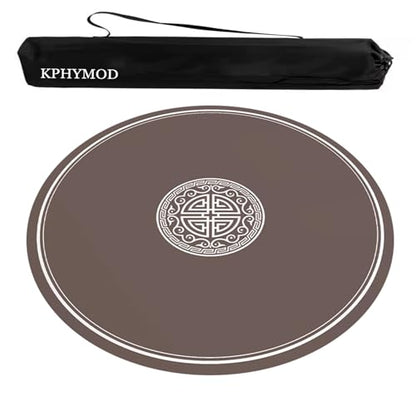 Brown Round Mahjong Mat with Carrying Bag, Anti Slip Noise Reduction Poker Card Board Tile Games Polyester Table Cover(Brown-1,33.46x33.46 in) - color: Brown-1, size: 33.46x33.46 in
