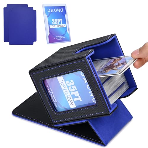 UAONO Card Deck Box for MTG Commander, Fits 100 Double-Sleeved Cards | Independent Commander Display, Magnetic Deck Case for Magic the Gathering TCG, 2 Dividers & 1 Top Loader (Black/Blue) - color: A-Black&Blue