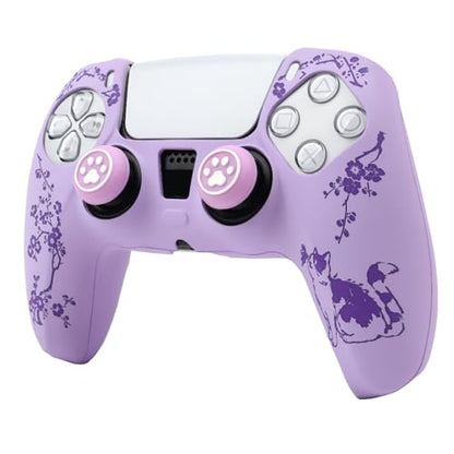 Cat Among Blossoming Branches Controller Skin Cover Compatible with PS5/Playstation 5 Controller, RALAN Protector Case Customised Thumb Grip - color: Cat Purple