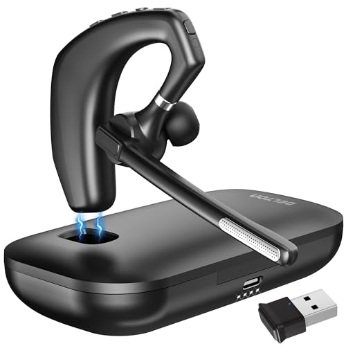 Delton Wireless Headset for Computer with Charging Case | Bluetooth Headset with Noise-Cancelling Mic, Specially Designed for MS Team, Zoom, Google Meet, Driving, and Office
