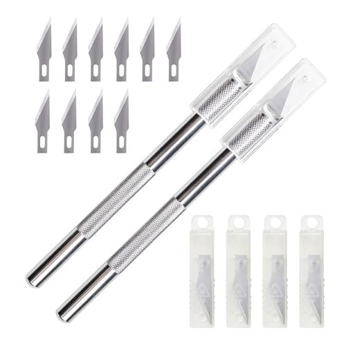 WA Portman Hobby Knife Set, 2pc Precision Craft Knife Set with 50 Blades | Craft Knife Set with 50pc SK5#11 Steel Exacto Knife Blade, Craft Art Sticker Cutter for Modeling, Fondant, Leather, Clay Tool - size: 2 Knives 50 Blades
