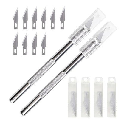 WA Portman Hobby Knife Set, 2pc Precision Craft Knife Set with 50 Blades | Craft Knife Set with 50pc SK5#11 Steel Exacto Knife Blade, Craft Art Sticker Cutter for Modeling, Fondant, Leather, Clay Tool - size: 2 Knives 50 Blades