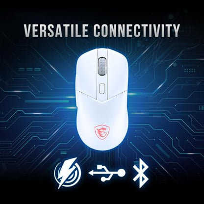 msi Versa 300 Wireless White Gaming Mouse, 8000 DPI, 30M+ Clicks Kailh Switch, Optical Sensor, Ergonomic Ambitextrous Hand Design, RGB Light