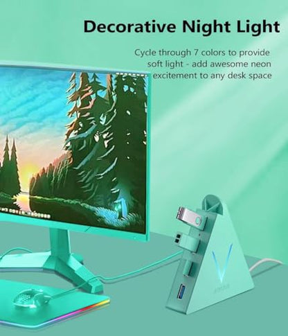 USB 3.0 Hub,4 Port USB Hub Tower,2ft Cable USB Splitter for PC, Xbox One, PS4, PS5, iMac, Surface Pro, XPS, Laptop, Desktop, Flash Drive, Mobile HDD (Green) - color: Green-A