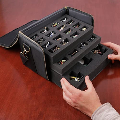 ENHANCE Miniature Figure Satchel - Compact Storage & Carrying Case for DnD Miniatures with Strap, 3 Foam Trays (2 Pre-Cut and 1 Pick & Pluck Tray) - Fits 20mm to 25mm Figures (Small - Standard Base) - size: Small (32 Slots), style: Standard Base Minis