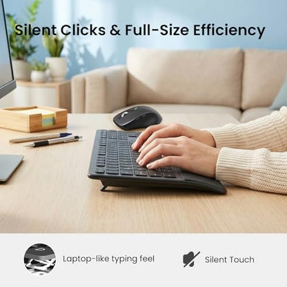 Wireless Keyboard and Mouse with Wrist Rest, Full Size Multi Device Keyboard and Mouse Combo, Bluetooth Keyboard and Mouse Combo for Laptop PC Mac, Work Keyboard and Mouse