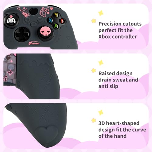 Kuitmor Controller Cover Skin for Xbox Series X/S,Soft Silicone Anti-Slip Protective Cover Skin Case Compatible with Xbox Controller with 2 Thumb Grip Caps and 1 Sticker (Black Kuromi) - color: Black Kuromi