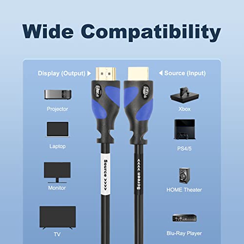 Postta HDMI 케이블(2.2m(75피트) 블루) HDMI 2.0V, 내장 신호 부스터 포함 - 4K, 3D, 1080P, 이더넷, 오디오 리턴 지원 - 1팩 - color: 블루., size: 75FT