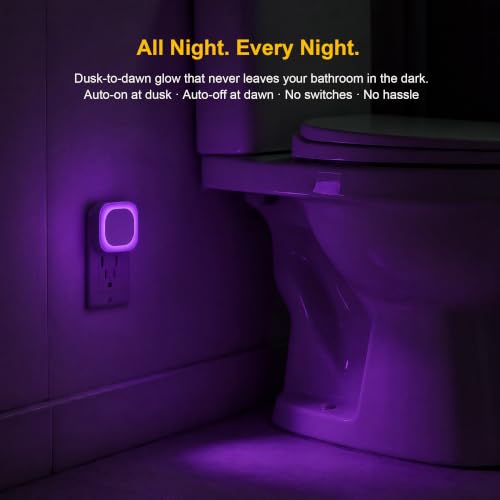 2 Pack Purple Night Light, Gentle Eye-Care with Dimmable Soft Glow & Indirect Reflection, Auto Dusk to Dawn Sensor, Plug in Nightlight for Meditation Corner, Creative Studio, Bedroom, Bathroom | Eye-Care Reflected Glow, Dusk to Dawn Sensor, Auto ON/OFF, L