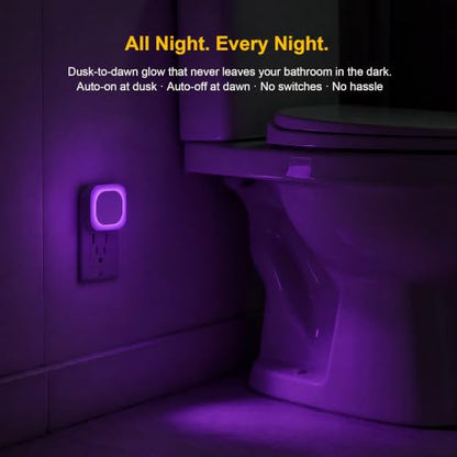 2 Pack Purple Night Light, Gentle Eye-Care with Dimmable Soft Glow & Indirect Reflection, Auto Dusk to Dawn Sensor, Plug in Nightlight for Meditation Corner, Creative Studio, Bedroom, Bathroom | Eye-Care Reflected Glow, Dusk to Dawn Sensor, Auto ON/OFF, L