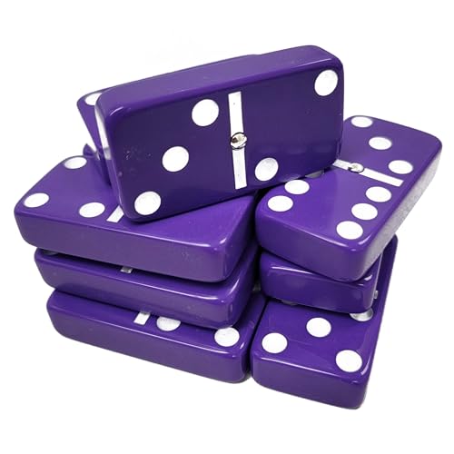 Marion Domino Double Six Purple Jumbo Tournament Professional Size with Spinners in Dovetail Sheesham Wood Box. - color: Purple