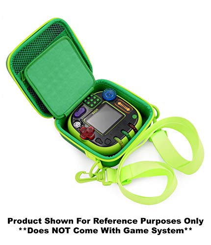 CASEMATIX Green Travel Case Compatible with Leapfrog Rockit Twist Handheld Game System - Includes Adjustable Shoulder Strap, Accessory Storage and Rubber Keychain - CASE ONLY