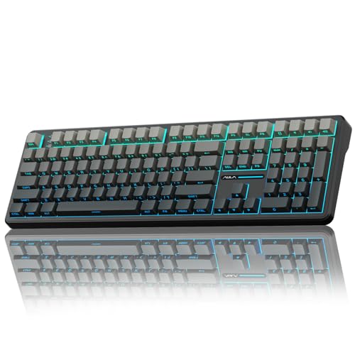 AULA F108 Wireless Mechanical Keyboard, Full Size Gaming Keyboard with Number Pad, Side Printed PBT Keycaps, Pre-lubed Switches, RGB Backlit, Hot Swappable Creamy Sounding Computer Keyboards, 108 keys - color: No Knob-Gradient Black
