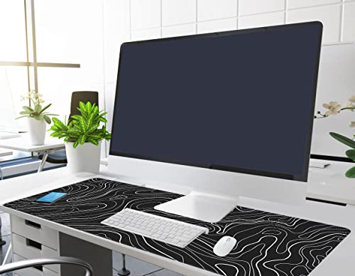UJoowalk Topographic Gaming Mouse Pad, Large, Black and White, 31.5 x 11.8 in - color: Topographic Black, size: 11.8x31.5''