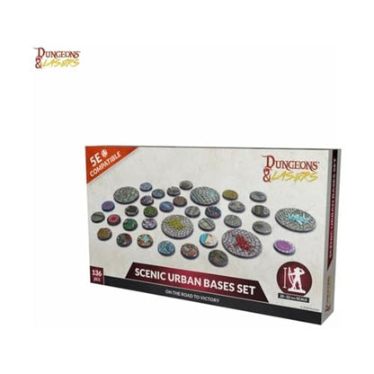 Dungeons & Lasers: Scenic Urban Bases Set - 136 Detailed Bases for Miniatures - DND Base Set for Tabletop RPG Games 5E Compatible - Unpainted and Unassembled - Ages 14+