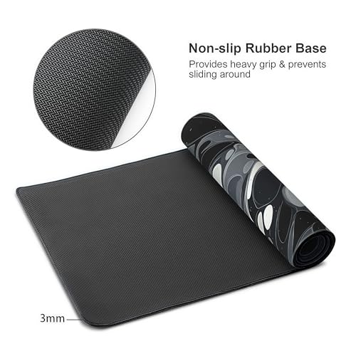 Oversized Desk Mat, Abstract Liquid Art Design, 35.4x15.7 Inches, Washable Mouse Pad, Stitched Edges, Non-Slip Rubber Base, Rectangular - color: Marble Swirl Extended