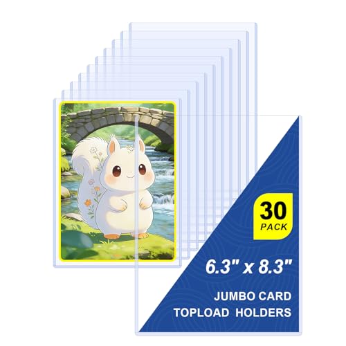 30 Pack Jumbo Card Top Loader - Rigid Hard Plastic Protector Sleeves for 5.9" x 8.1" Oversized Cards, Crystal Clear & Scratch Resistant - Ideal for Jumbo Card Sleeves of Large Trading Cards & Photos - size: XL: 5.9"x8.1"