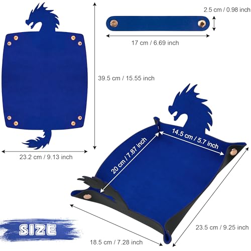 SIQUK 2 Pieces Dragon Dice Rolling Tray PU Leather Dice Mat Folding Scroll Dices Holder for D&D RPG Games (Blue, Red) - color: Blue, Red