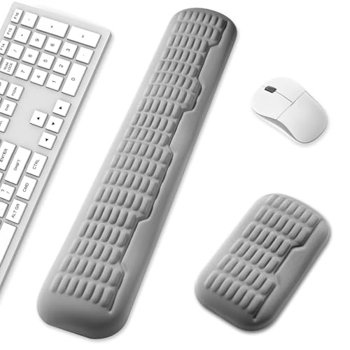 UnivoColors Full-Sized Keyboard & Mouse Wrist Rest Set-Ergonomic 3.0 Upgrade,Wave Curve Support,Comfortable Support & Fatigue Relief,Non-Slip Base,Perfect for Work & Gaming(Grey) - color: Grey, style: Full Size Keyboard + Mouse Wrist Pad Set