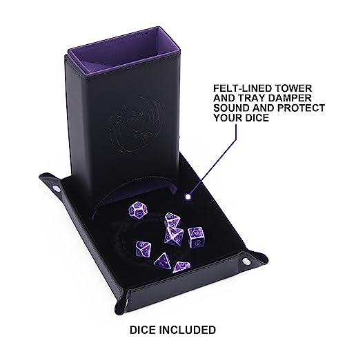 DND Dice Tower and Tray Set with Non-Scratch Felt Lined Rolling and Velvet Surface - Folding Auto Dice Roller Dice Rolling Tower for RPG Board and Table Games - color: Bule