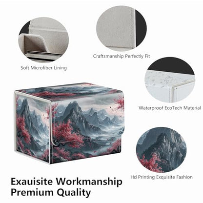 Strong Magnet Card Case Deck Box Mtg Card Box Playing Card Box Magic Deck Box Tcg Up to 200 Cards Creative Pattern Trading Card Storage Box for Collectible Card Games, Chinese Landscape Flowers - color: Chinese Landscape Flowers