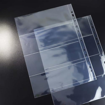Mogoostry A4 Clear Sheet Protectors 4 Pocket Binder Sleeves 20 Sheets 11 Holes Side Open Banknote Protector Currency Collection Page Protector - color: 4-pocket