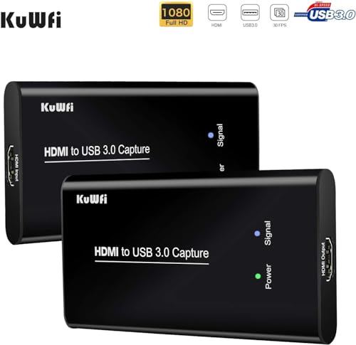 KuWFi HDMI to USB3.0 Audio Video Capture Cards Game Streaming Live Stream Broadcast 1080P for All HDMI Devices Such as Laptop/PS4/Swi/Xbox