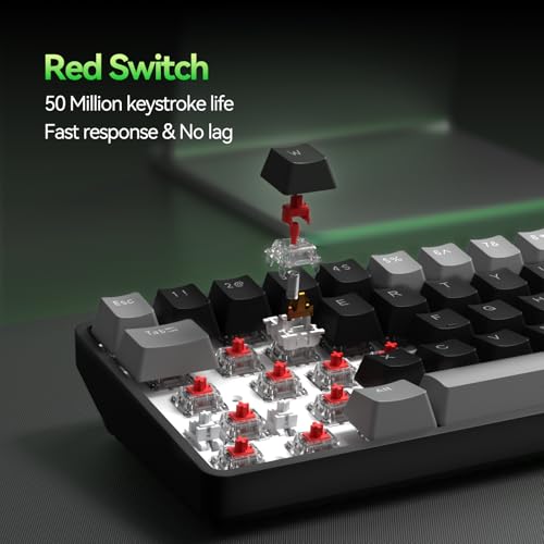 TMKB T68 60% Wireless Mechanical Gaming Keyboard, Tri-Mode BT5.0/2.4GHz/USB-C with Red Linear Switch, RGB Backlight, Anti-Ghosting, Compact 68 Keys, Wired/Wireless, Gray/Black - color: Grey Black/Red Switch, size: Wireless