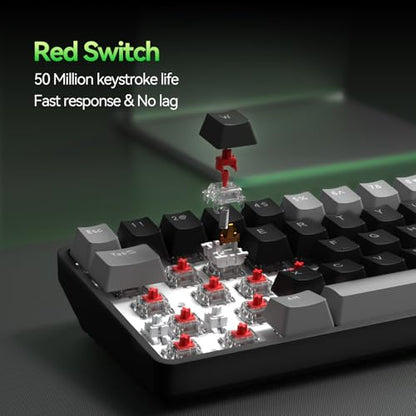 TMKB T68 60% Wireless Mechanical Gaming Keyboard, Tri-Mode BT5.0/2.4GHz/USB-C with Red Linear Switch, RGB Backlight, Anti-Ghosting, Compact 68 Keys, Wired/Wireless, Gray/Black - color: Grey Black/Red Switch, size: Wireless