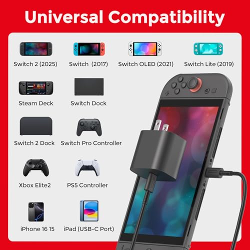 2-Pack 10ft Charger for Nintendo Switch 2-20V 3A 60W AC Adapter | Fast Charging with 10ft USB C Cable, Compatible with Switch/OLED/Lite/Steam Deck, Support 4K TV Mode, Original Quality - size: 2Pack 10FT