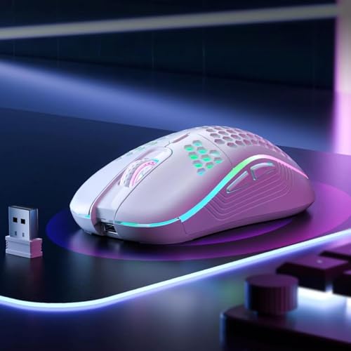 Wireless Gaming Mouse Honeycomb, 2.4G USB Cordless Mouse RGB Rechargeable PC Game Mice with 7 Color LED Lights，3 Adjustable DPI for Windows Laptop Desktop Computers, White
