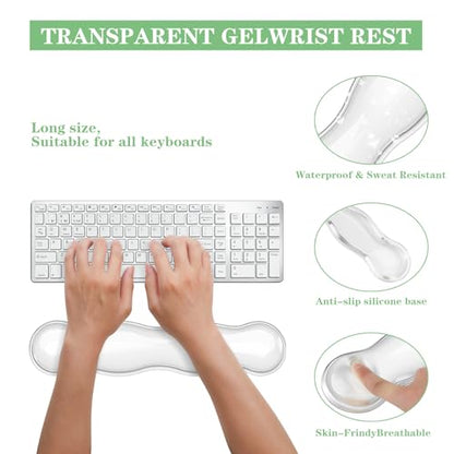 Wrist Rest for Keyboard- Ergonomic Gel Keyboard Wrist Rest and Mouse Pad Set, Non-Slip PU Base for Office, Laptop & Gaming - Clear White - color: Clear White Set