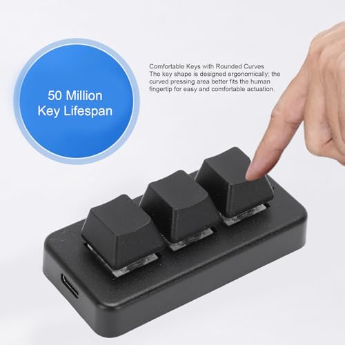 Bewinner 3 Key Macro Keypad, Mechanical Gaming Keypad, Programmable Mini Macro Pad with USB Wired & Bluetooth, One Handed Keyboard for Gaming, Copy Paste, Workflow Control, Compact (Black)