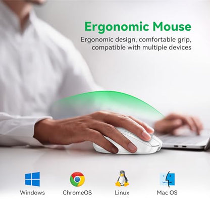 TechRise Bluetooth Mouse (BT5.0/3.0 & 2.4G) Rechargeable Wireless Mouse 2.4GHz with USB A Receiver, 4800 DPI Optical Tracking, 6 Adjustable DPI, Quiet Clicks, 6 Buttons, Wide Compatibility - White - color: White