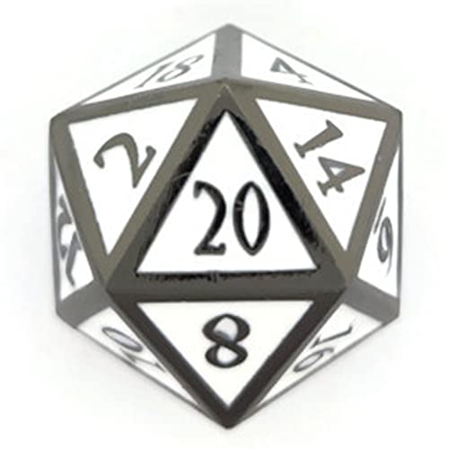 Metal D20 F Dice Critical Fail F 20 Sided Die Set DND Number Role Playing Game Dungeons and Dragons D&D Black Silver Red Blue Gold Copper Purple Green Pink White (Single Dice, White and Black) - color: White and Black, style: Single Dice