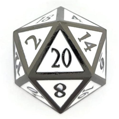 Metal D20 F Dice Critical Fail F 20 Sided Die Set DND Number Role Playing Game Dungeons and Dragons D&D Black Silver Red Blue Gold Copper Purple Green Pink White (Single Dice, White and Black) - color: White and Black, style: Single Dice