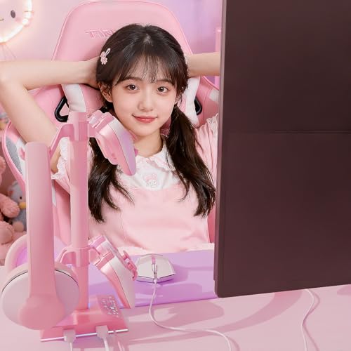 VCOM RGB Gaming Headphones Stand with 2 USB Ports, Pink Headset Stand with 10 Light Modes and Non-Slip Rubber, Suitable for PC Desk Accessories Gamers Gift(Pink)