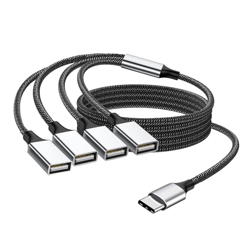 Fidioto USB C to Triple USB Cable Splitter 3.3Ft,USB C Male to 4 USB Female Cable Adapter, Type C, Y Charging Cable,Multiple Hub for Laptop,Tablet, Telephone,Flash Disk Drive, Gaming Consoles - color: Sliver(3.3FT- C to 4USB)