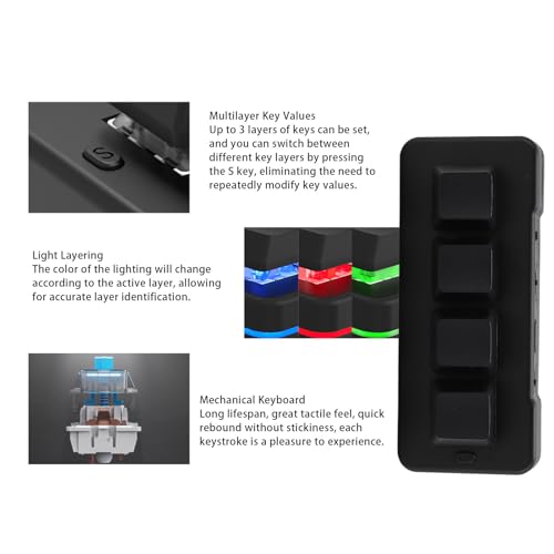 Mini 4 Key Keypad Mechanical Gaming Keyboard, RGB Blue Switch 4 Key Macro USB Keypad, 2.4G One Handed Mini Programmable Keyboard