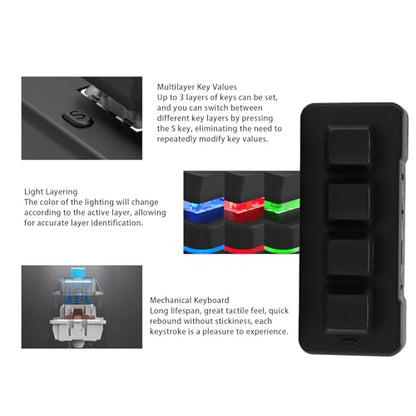 Mini 4 Key Keypad Mechanical Gaming Keyboard, RGB Blue Switch 4 Key Macro USB Keypad, 2.4G One Handed Mini Programmable Keyboard