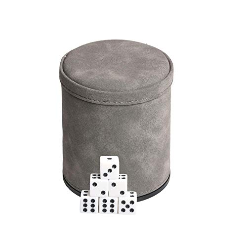 Leatherette Dice Cup Set with 6 Dices, Felt Lining Inside Quiet for Playing Liars Dice Farkle Board Games - color: Grey