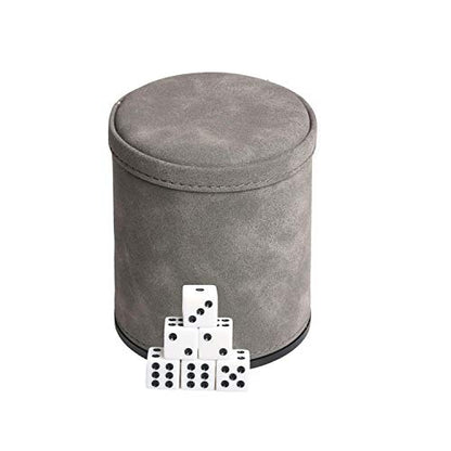 Leatherette Dice Cup Set with 6 Dices, Felt Lining Inside Quiet for Playing Liars Dice Farkle Board Games - color: Grey