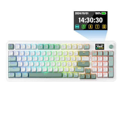Redragon K719 Wireless Gasket Gaming Keyboard w/Hype Screen & Knob, 95 Keys Mechanical Keyboard, Easy-Control 1.14’’ TFT Info Display, 5-Layer Noise Dampening, Custom Linear Switch, Jade Cloud Color - color: Jade Cloud